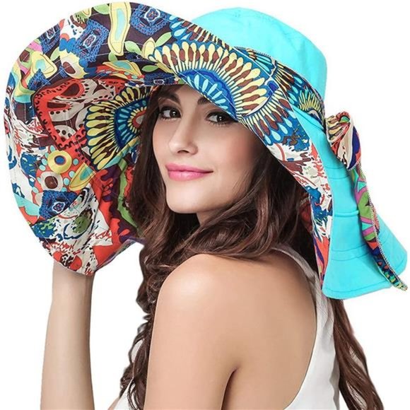 Womens Beach Hat Floppy Reversible Big Sun Hat Wide Brim Fedora SPF Hat UPF 50+ main image 6